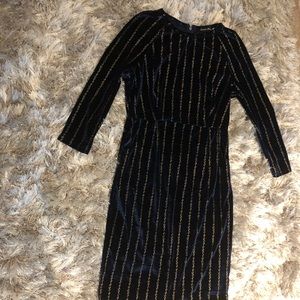 Blue Velvet Dress with Gold Trim